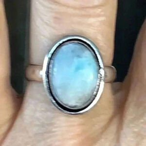 SIZE 8.5 Real Larimar Oval 925 Sterling Silver Ring NWT